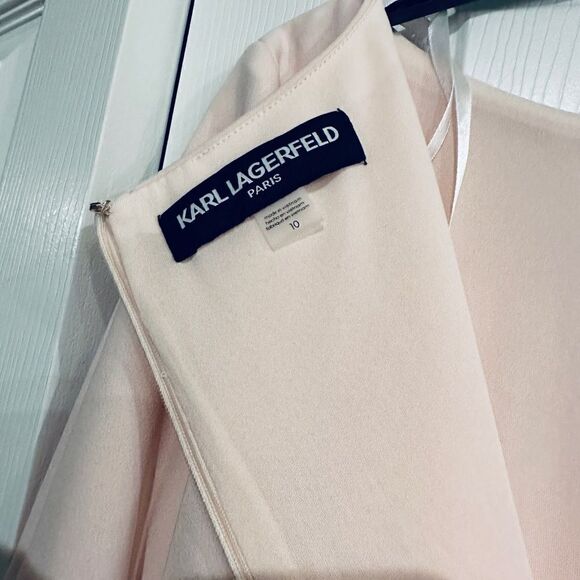 Karl Lagerfeld Paris Women's Tulip Sleeve Crepe Dress - Picture 9 of 11